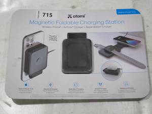 lot 715 image: NEW Atomi Magnetic Foldable 3-in-1 Portable Charging Station