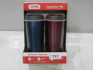 lot 717 image: NEW Thermos Stainless Steel 18oz Travel Tumbler, 2-pack - Metallic BluePink