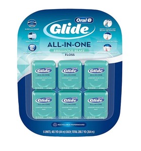 lot 719 image: NEW 6 Pack of Oral-B Glide All-In-One Comfort Plus Floss - Brilliance Blast Mint