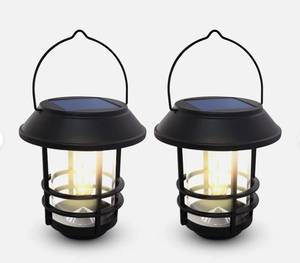 lot 722 image: Dartwood Solar Lanterns -Wall Lanterns for Yard, Patio, or Walkway 2 Pack, Black