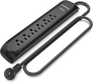 lot 737 image: Monster 3ft Black Power Strip and Tower Surge Protector, Heavy Duty Protection, 6 120V-Outlets