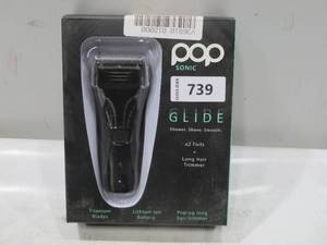 lot 739 image: Pop Sonic Glide WetDry 3-Blade Ultra-Precise Mens Shaver - Black