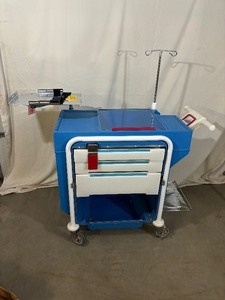 lot 16 image: WOW MSRP $3000 Metro Lifeline Emergency Medical Center Crash Cart Code Blue Cart - Great Condition  Multiple Uses For This Heavy Duty 3 Drawer Locking Cart