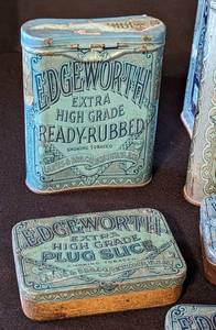lot 46 image: Assorted Vintage Tobacco Tins and Accessories including Vintage Edgeworth Tobacco Tin and More