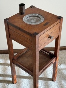 lot 7 image: Antique Arts and Crafts Style Wooden Smoking Stand  Antique Mission Smoking Stand