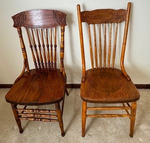 lot 36 image: Two Vintage Wooden Pressed Back Chairs