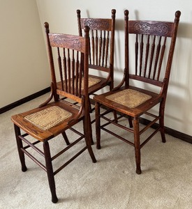 lot 44A image: Set of Three Vintage Pressed Back Chairs