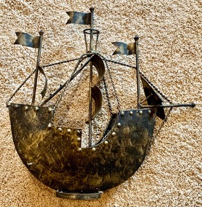 lot 97 image: Beautiful Vintage Metal Sailboat Sculpture