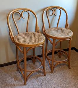 lot 14 image: Pair of Vintage Bentwood and Cane Stools