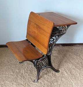 lot 25 image: Antique Wood and Iron School Desk