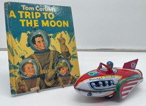 Tin Litho Rocket Racer Friction Trip To The Moon Book