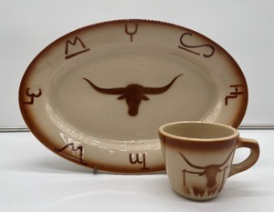 Jackson China Oval Platter Longhorn Branding Symbols, Syracuse coffee cup Longhorn