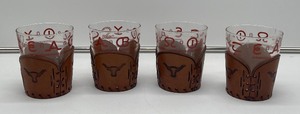 4 Libbey Bamco Western Cowboy Glasses With  Leather Holders