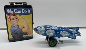 Vintage Tin Blimp Wind Up Dirigible. Rosie, The Riveter Lunch Box.