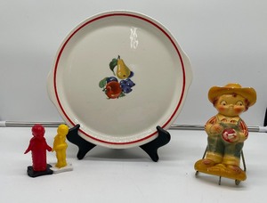 Fruit Platter Salt and Pepper Boy Girl,  chalkware Campbell style