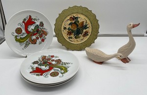 Berggren Swedish Snack Plates  Rosemaling  Carved Ducks  Geese.