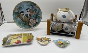 Teapot & Cups Set  Bird Plate I Tea Bag holders