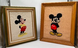 Mickey Mouse Needlepoint and Crewel Framed Pictures Lot