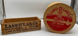 Land O Lakes Vintage Bulk Style Ice Cream Liquid Container, Wooden Cheese Box
