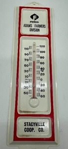 Stacyville IA Co-Op Tin Thermometer Land O Lakes Felco