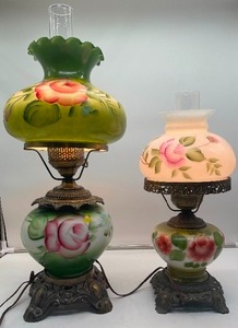 2 Vintage Hurricane Parlor Lamps