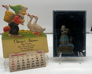1982 Cardboard 3D Advertising Calendar Gnome and Ducks Advertising Mirror Dutch Girl