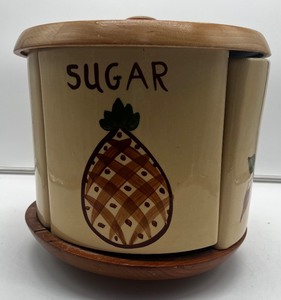 Vintage Edmond Pottery USA Wedge Canisters Lazy Susan