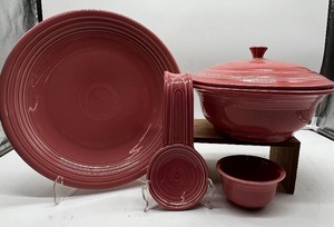 Fiestaware Rose Pink Casserole Chop Plate lot 5 pc