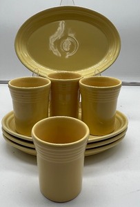 Fiestaware Yellow Light Yellow Tumblers & Small Oval Platters