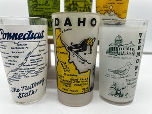 Six Vintage State Souvenir Glasses Frosted