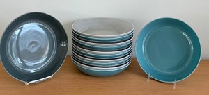 lot 34 image: Set of 16 Crate and Barrel Hue Collection Large Shallow Bowls