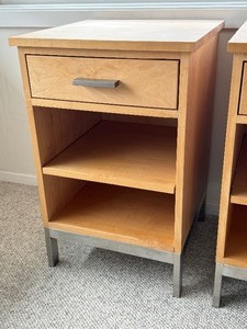 lot 12 image: Pair of Room and Board Style Maple Linear Bedside Tables  Pair of Room and Board Maple Linear Night Stands
