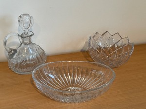 lot 63 image: Three Vintage Crystal Serving Items