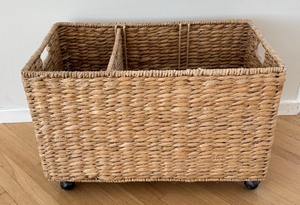 lot 155 image: Pottery Barn Savannah Seagrass Sorting Basket on Casters