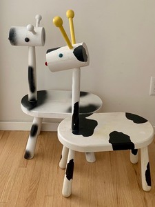 lot 121 image: Adorable Kids Cow Figurine Wooden Stools
