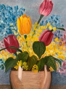 lot 136 image: Pretty Original Floral Painting on Canvas