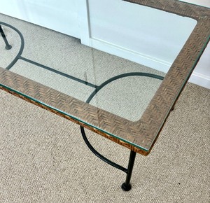 lot 177 image: Wicker Accented Glass Top Table