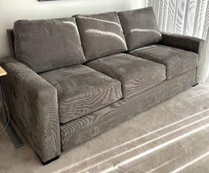 lot 13 image: Neutral Gray Upholstered Room and Board Hide A Bed Sofa  Couch