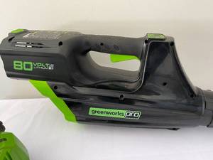 lot 258 image: Greenworks Eighty Volt Lithium Rechargeable Leaf Blower Model 2400102