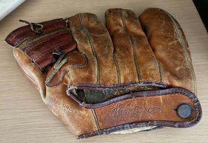 lot 241 image: Vintage MacGregor Baseball Mitt, Petite Bat and Field Hockey Stick