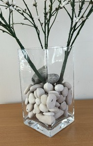lot 296 image: Gorgeous Glass Vase with Rocks and Faux Florals