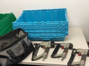 lot 214 image: POrter Cable 3 Nail guns and Bag