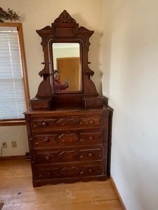 lot 1 image: High Boy Dresser with mirror and jewelry sides