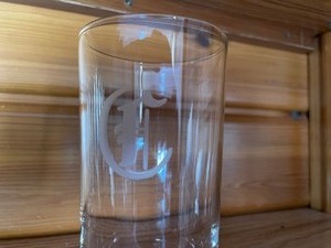 lot 249 image: Etched C Monogram Glassware and Shot Glasses