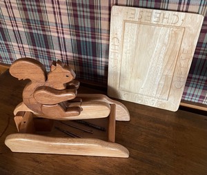 lot 241 image: Hand Crafted  Squirrel Nut Cracker Set and  Homemade Cheese Plate