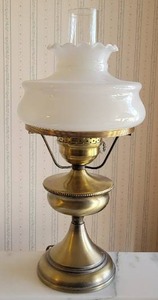 Brass vintage lamp with white glass shade