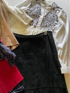 Womens Clothing with Cabi Leather Skirt, Chico Blouse and Coldwater Creek