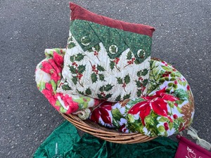 Festive Holiday Collection with Homemade Pillow, Nativity figurine, candle, & more