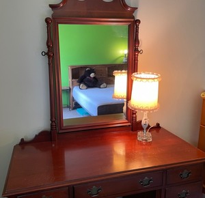 Vintage Dressing Table with Seat & Vintage Lamp