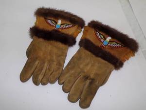 lot 41 image: Native American Hand Beaded Eagle Gloves